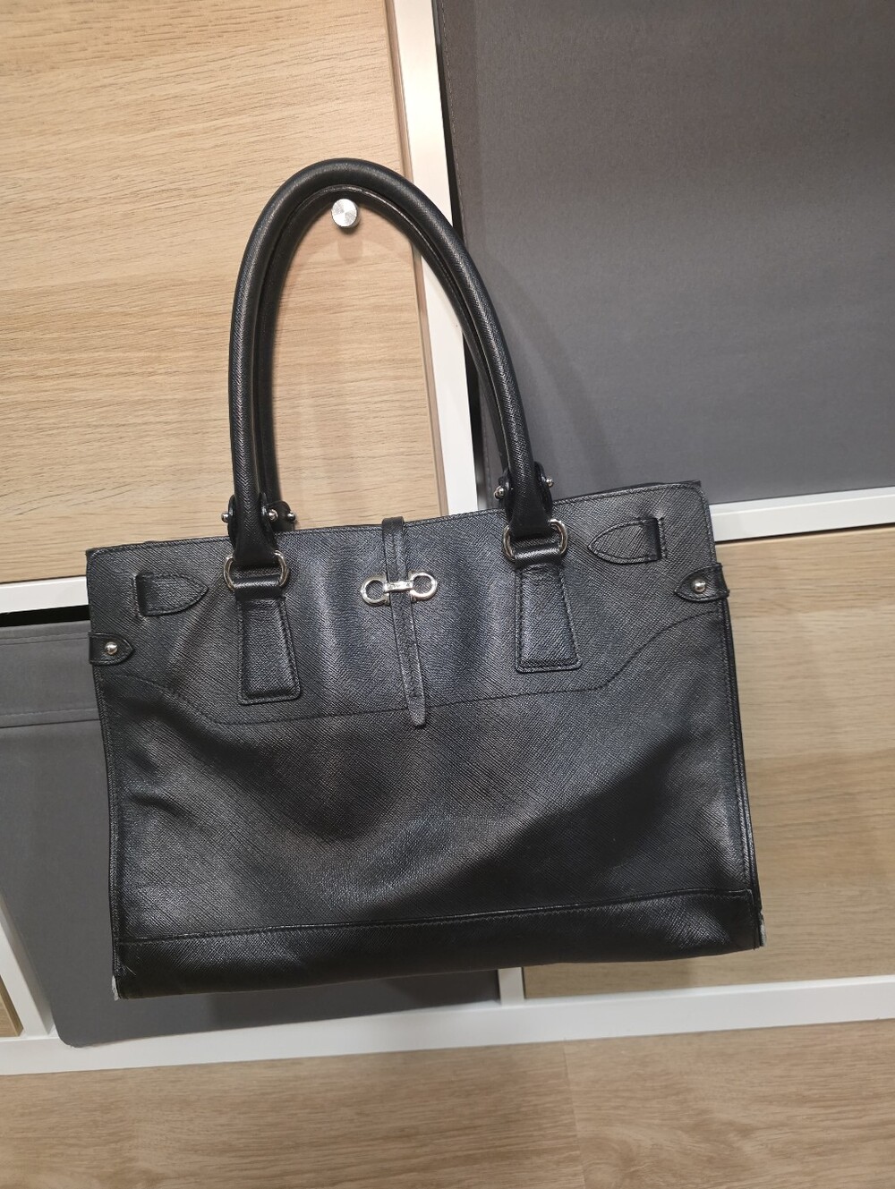 Salvatore Ferragamo Classic Black Leather Top Handle Tote Bag